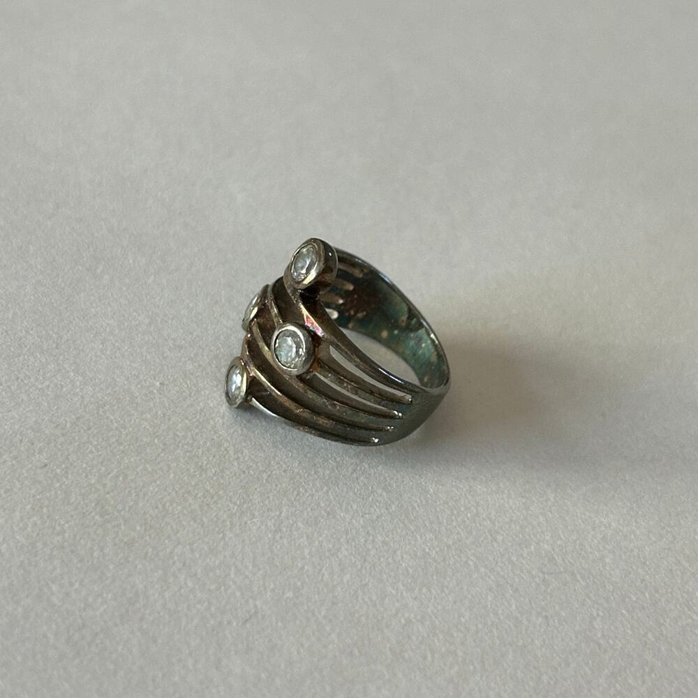 Silver-Tone Multi-Band Ring 4 Clear Stone Accents Size 6.5/7 - Picture 2 of 7